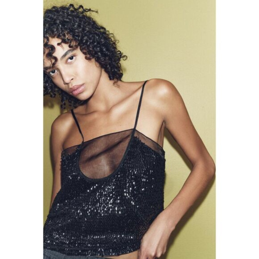 Zara ZW Collection Organza Beaded Camisole Top Size Medium NWT